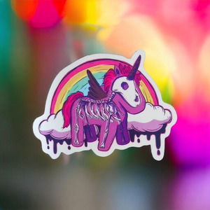 Purple Skeleton Unicorn Rainbow Spooky Pastel Gothic Heavy Metal Sticker